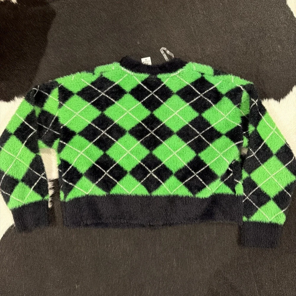 Wicked Justice Girl Sweater S 7 8 Cardigan Plaid Button Fuzzy Acrylic Embroidery